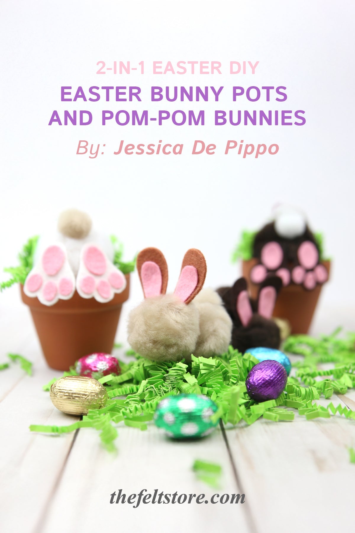2-in-1 Easter DIY - Curious Easter Bunny Pots and Pom-Pom Bunnies {Template}