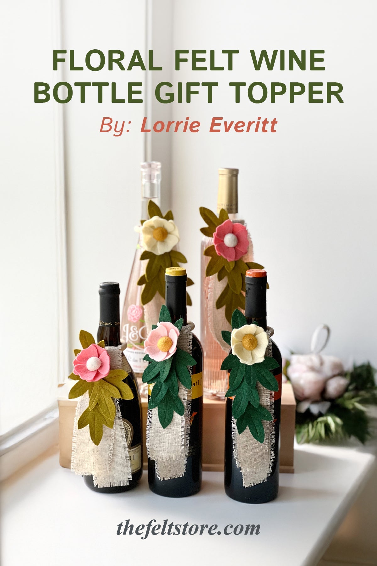 Floral Felt Wine Bottle Gift Topper