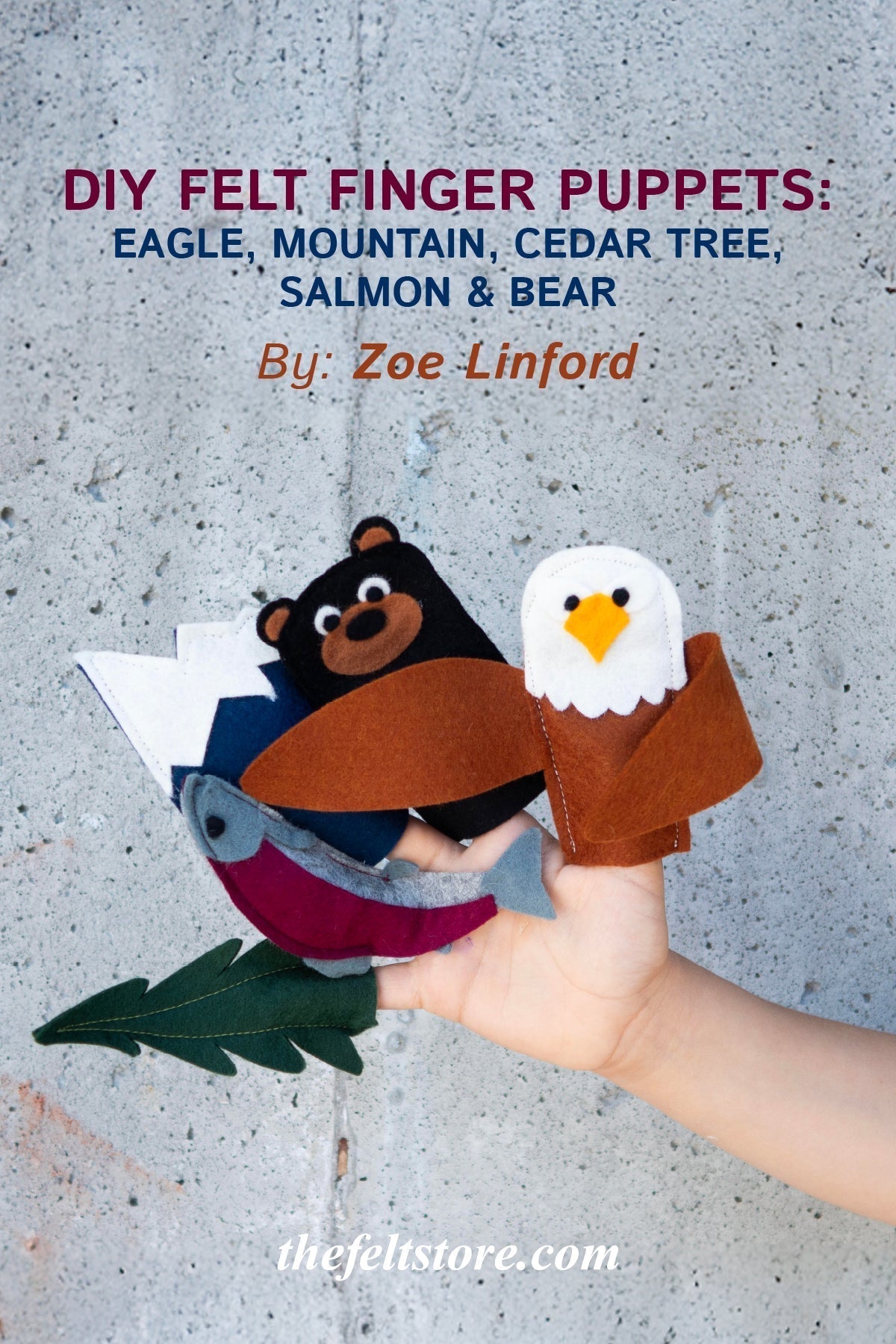DIY Felt Finger Puppets: Eagle, Mountain, Cedar Tree, Salmon & Bear