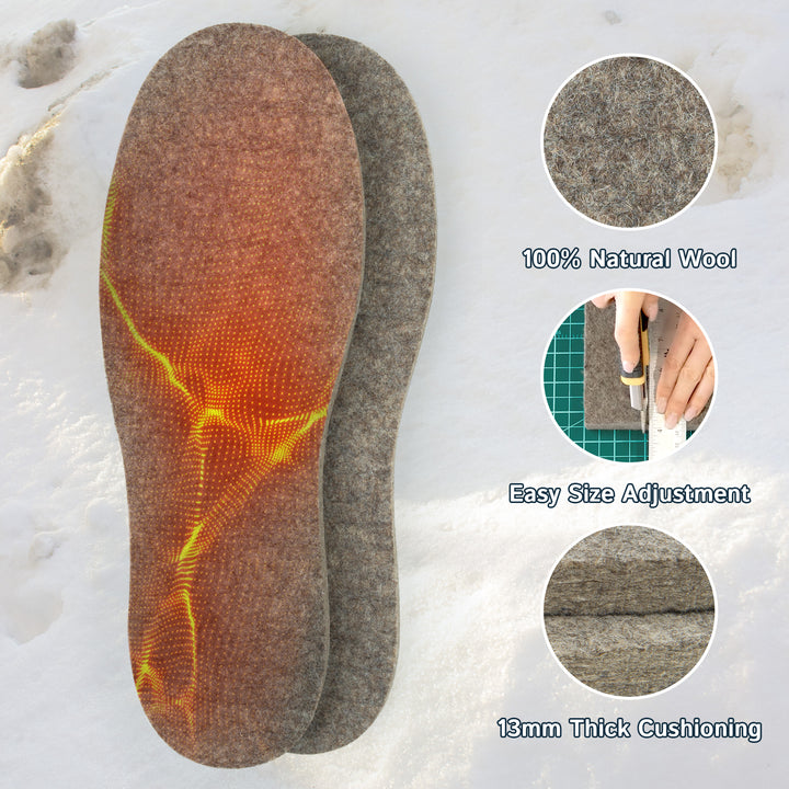Wool Felt Insoles - 13mm Thick, 1 Pair