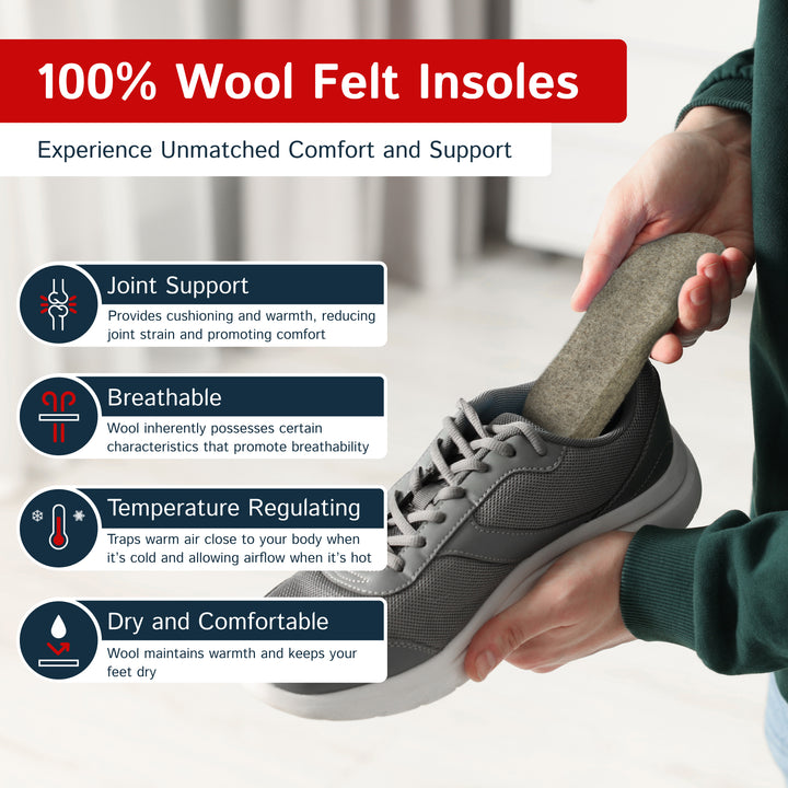 Wool Felt Insoles - 13mm Thick, 1 Pair