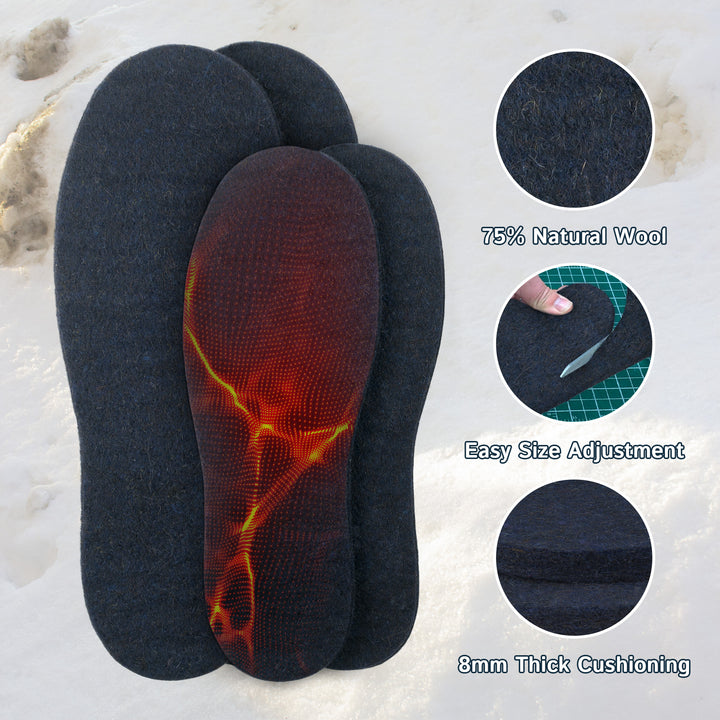 Wool Felt Insoles - 8mm Thick, 2 Pair