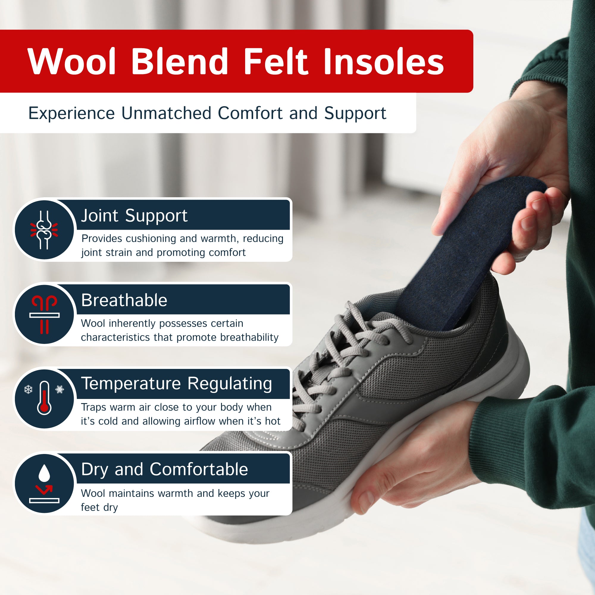 Wool Felt Insoles - 8mm Thick, 2 Pair