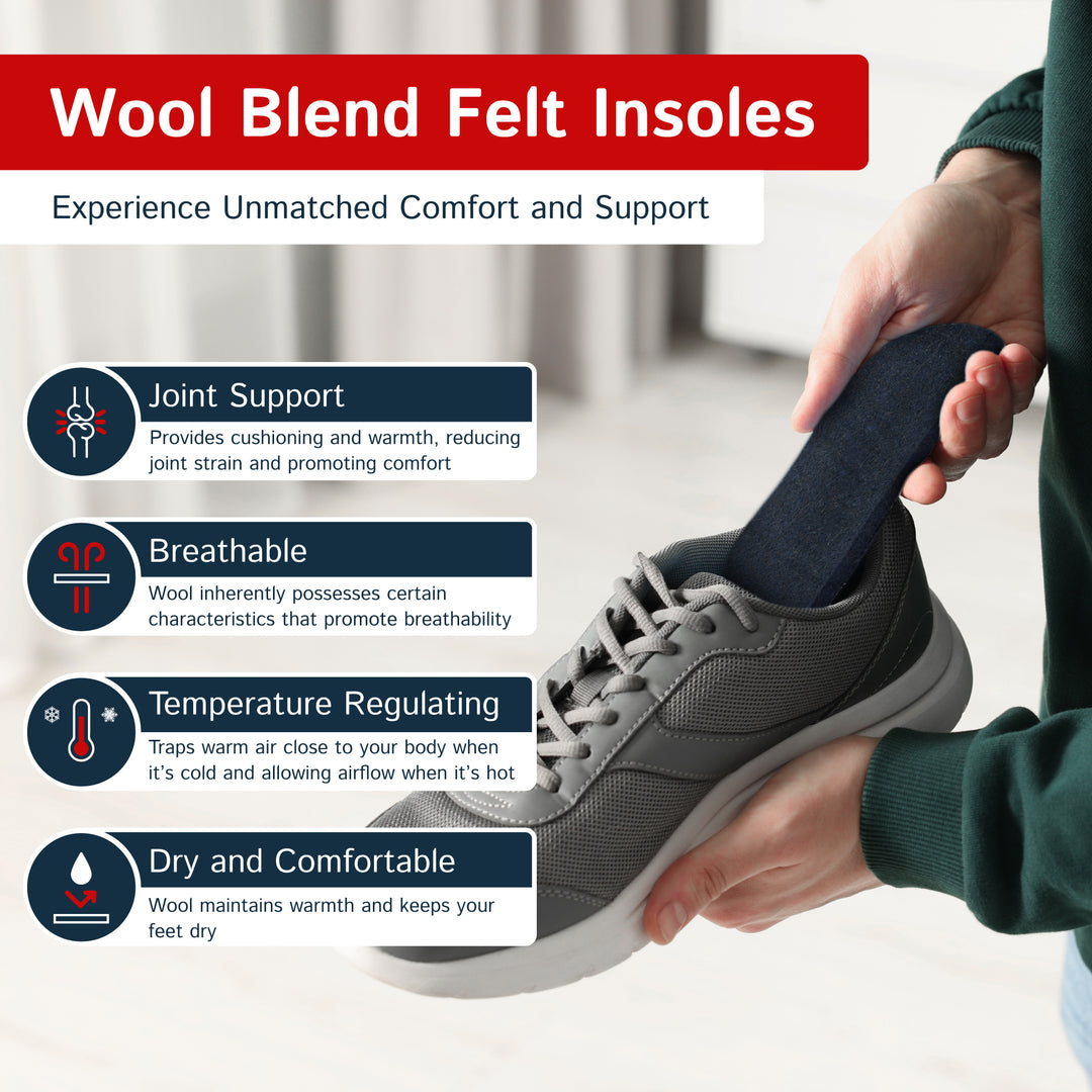Wool Felt Insoles - 8mm Thick, 2 Pair