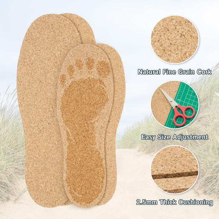 Cork Insoles - 2.5mm Thick, 2 Pair