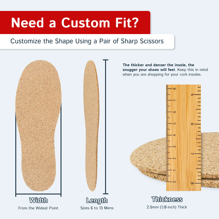 Cork Insoles - 2.5mm Thick, 2 Pair