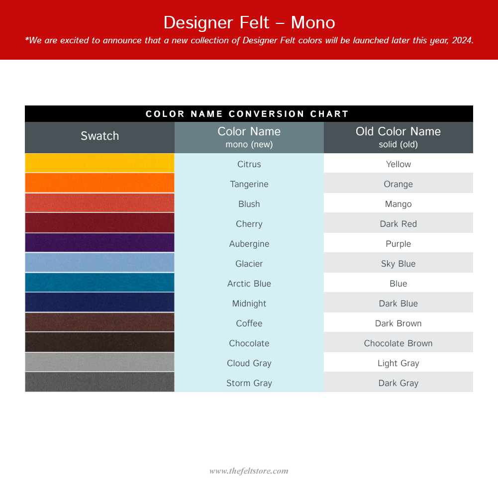3mm Thick 100% Wool Designer Felt By Foot - Mono Tones